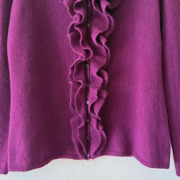 Charter Club 100% Cashmere Ruffle Front Button Cardigan Sweater Large Purple - Picture 3 of 9